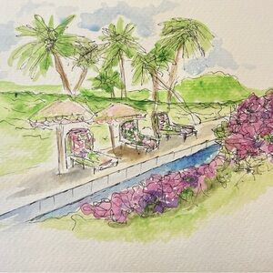 Original hand painted watercolor, the colony Hotel Palm Beach wall art